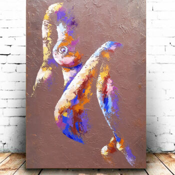 Painting titled "Nude Girl Colorful…" by Irina Prokofeva, Original Artwork, Oil