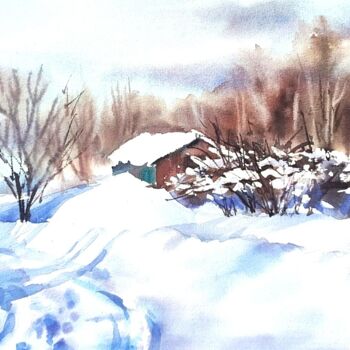 Schilderij getiteld "Winter landscape. C…" door Irina Pronina, Origineel Kunstwerk, Aquarel