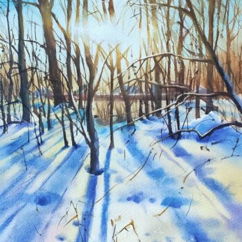 Painting titled "Winter view Sunny m…" by Irina Pronina, Original Artwork, Watercolor
