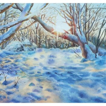 Painting titled "Beautiful sunset. B…" by Irina Pronina, Original Artwork, Watercolor