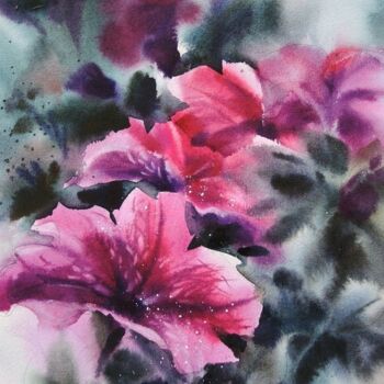 Pintura intitulada "Floral morning. Pin…" por Irina Pronina, Obras de arte originais, Aquarela