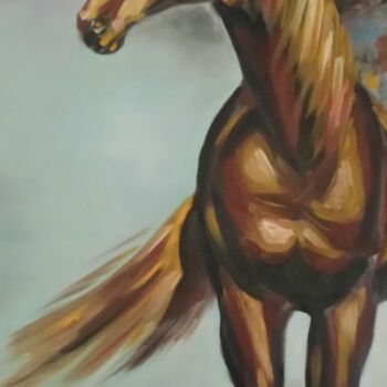 Painting titled "Cheval" by Irina R, Original Artwork, Oil Mounted on Wood Stretcher frame