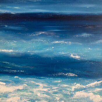 Painting titled "Vague bleue" by Irina R, Original Artwork, Oil Mounted on Wood Stretcher frame