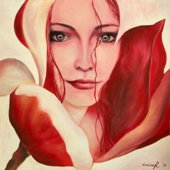 Peinture intitulée "Femme fleur" par Irina R, Œuvre d'art originale, Huile Monté sur Panneau de bois