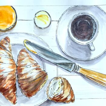 Drawing titled "Breakfast with yell…" by Irina Rets, Original Artwork, Watercolor