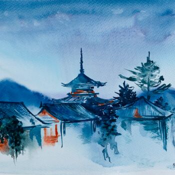 Schilderij getiteld "Japanese Roofs (DHL…" door Irina Rets, Origineel Kunstwerk, Aquarel