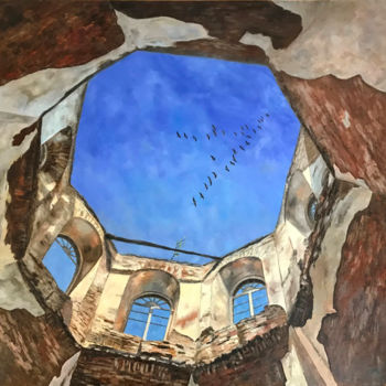 Painting titled "Window to heaven" by Irina Romanenko, Original Artwork, Oil