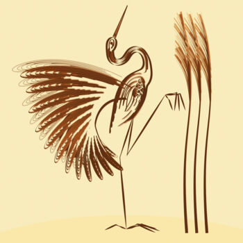 Digital Arts titled "Dancing Crane. Sepi…" by Irina Ryzkova (Ira Go), Original Artwork, 2D Digital Work
