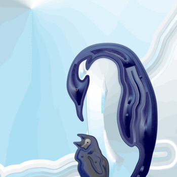 Digital Arts titled "Penguin with chick" by Irina Ryzkova (Ira Go), Original Artwork, 2D Digital Work