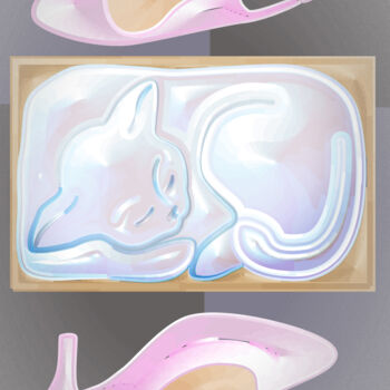 Digital Arts titled "White cat sleeps in…" by Irina Ryzkova (Ira Go), Original Artwork, 2D Digital Work