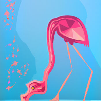 Digital Arts titled "Flamingo. Crayfish…" by Irina Ryzkova (Ira Go), Original Artwork, 2D Digital Work