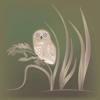 Artes digitais intitulada "Owl in the grass" por Irina Ryzkova (Ira Go), Obras de arte originais, Trabalho Digital 2D