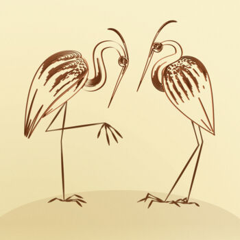 Digital Arts titled "Two herons. Sepia a…" by Irina Ryzkova (Ira Go), Original Artwork, 2D Digital Work