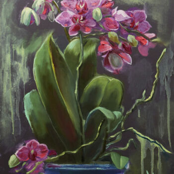 Painting titled "The Orchids" by Irina Sergeyeva, Original Artwork, Oil Mounted on Cardboard