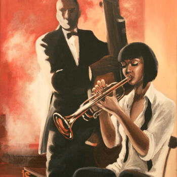 Painting titled "Gangs Jazz" by Irina Sergeyeva, Original Artwork, Acrylic Mounted on Wood Stretcher frame