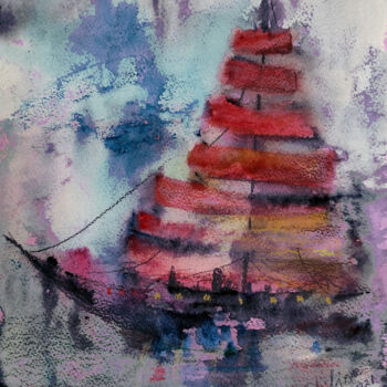 Digital Arts με τίτλο "Scarlet Sails" από Irina Shilina Canvas, Αυθεντικά έργα τέχνης, Ακουαρέλα
