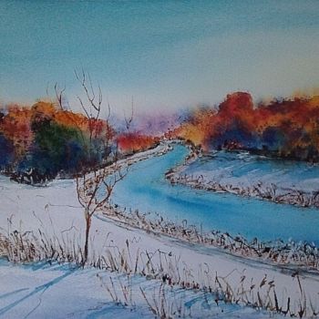 Painting titled "Sunny December Day" by Irina Shu, Original Artwork, Watercolor