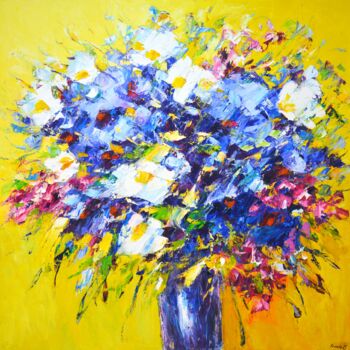 Painting titled "Yellow-blue" by Irina Sidorovich, Original Artwork, Oil Mounted on Wood Stretcher frame