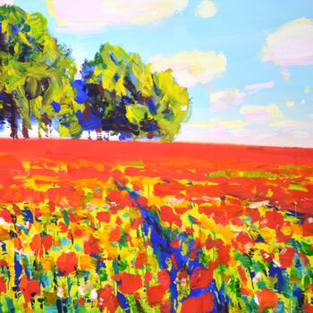 Malarstwo zatytułowany „Poppy field.” autorstwa Irina Sidorovich, Oryginalna praca, Akryl Zamontowany na Drewniana rama noszy