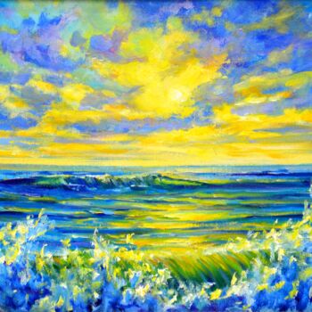 Painting titled "Sea. Dawn" by Irina Sidorovich, Original Artwork, Oil Mounted on Cardboard