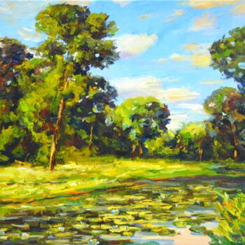 Painting titled "Summer landscape." by Irina Sidorovich, Original Artwork, Oil Mounted on Wood Stretcher frame