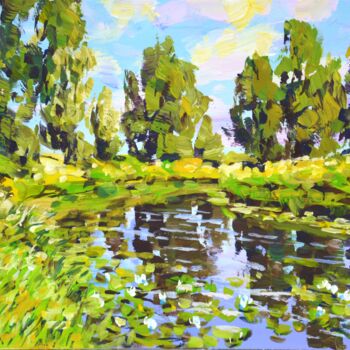 Painting titled "Summer landscape 2." by Irina Sidorovich, Original Artwork, Acrylic Mounted on Cardboard