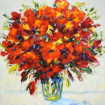 Painting titled "Bouquet 2016" by Irina Sidorovich, Original Artwork, Oil Mounted on Wood Stretcher frame