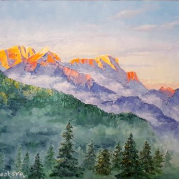 Painting titled "Mysterious Alps. Or…" by Irina Sumanenkova, Original Artwork, Oil Mounted on Wood Stretcher frame