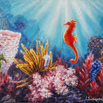 Pittura intitolato "Fragile seahorse wo…" da Irina Sumanenkova, Opera d'arte originale, Olio Montato su Telaio per barella i…