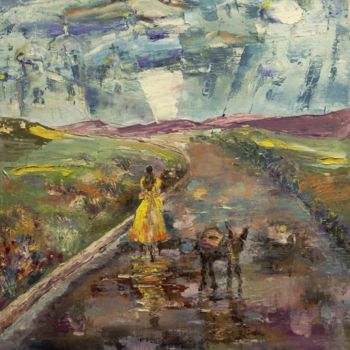 Картина под названием "Road after rain" - Irina Tuzhilina, Подлинное произведение искусства, Масло
