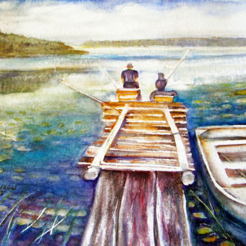 Malerei mit dem Titel "Die Fischer" von Irina Usova, Original-Kunstwerk, Aquarell