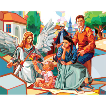 Цифровое искусство под названием "Семья с ангелом хра…" - Ирина Ванина, Подлинное произведение искусства, Цифровая живопись