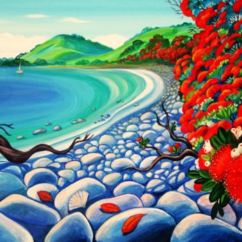 Painting titled "Pohutukawa Coast" by Irina Velman, Original Artwork, Acrylic