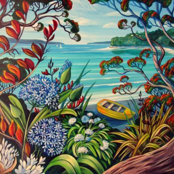 Malerei mit dem Titel "Snells Beach" von Irina Velman, Original-Kunstwerk, Acryl