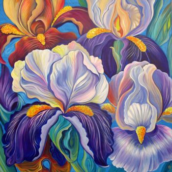 Schilderij getiteld "Irises" door Irina Velman, Origineel Kunstwerk, Acryl