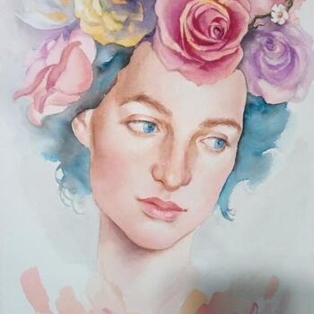 Pintura titulada "Sister portrait" por Irina Venelinova Karaivanova, Obra de arte original, Acuarela