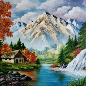 Pittura intitolato "Mountain landscape" da Irina Vishnevetskaia, Opera d'arte originale, Acrilico