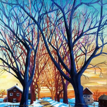 Картина под названием "Winter sunset" - Ирина Вишневецкая, Подлинное произведение искусства, Акрил Установлен на Деревянная…