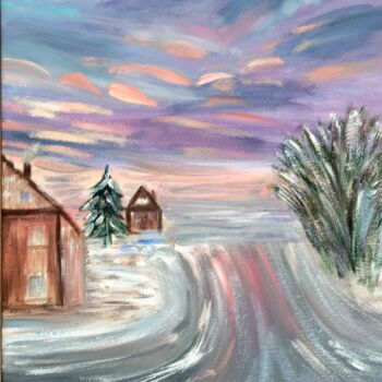 Картина под названием "Зимняя дорога" - Irina Voloshina, Подлинное произведение искусства, Масло Установлен на Деревянная ра…