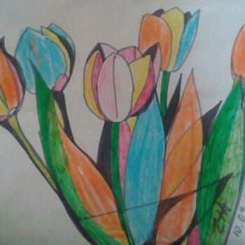 Drawing titled "Тюльпаны.jpg" by Irina Zaitseva, Original Artwork, Conté