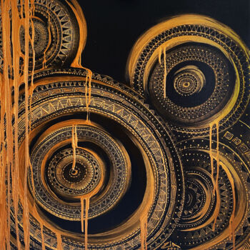 Grafika cyfrowa / sztuka generowana cyfrowo zatytułowany „Gold Rings” autorstwa Irina Ziborova, Oryginalna praca, Malarstwo…
