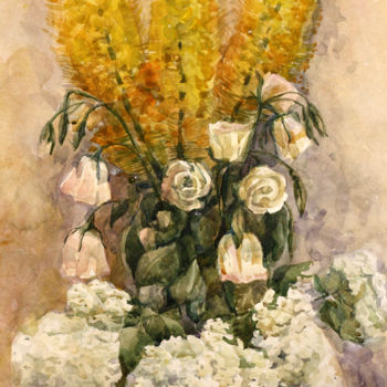 Painting titled "Гортензия и эустома" by Irina Kornienko, Original Artwork, Watercolor