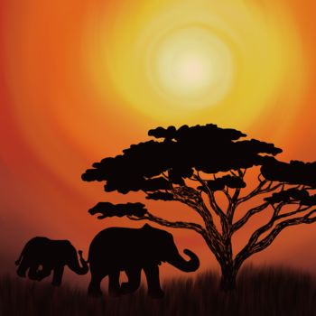 Digital Arts titled "African sunset in t…" by Irina Bbota, Original Artwork, Digital Painting