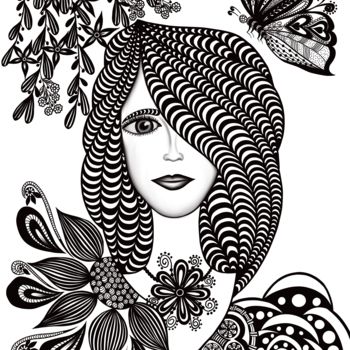 Digitale Kunst getiteld "Spring lady- doodle" door Irina Bbota, Origineel Kunstwerk, 2D Digital Work