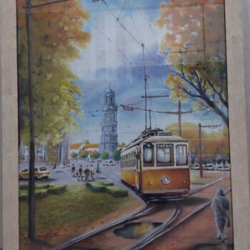 Pittura intitolato "Tram in the street…" da Irina Beiu, Opera d'arte originale, Pastello Montato su Altro pannello rigido