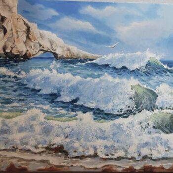 Pittura intitolato "Sea landscape with…" da Irina Beiu, Opera d'arte originale, Olio