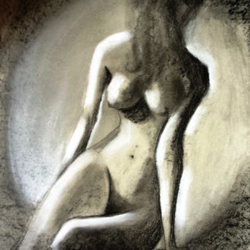 Drawing titled "NU graphique" by Irinele, Original Artwork, Charcoal
