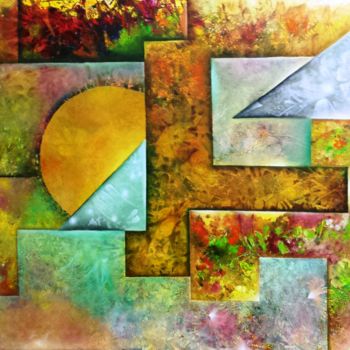 Painting titled "Puzzle de saisons" by Irinele, Original Artwork, Oil