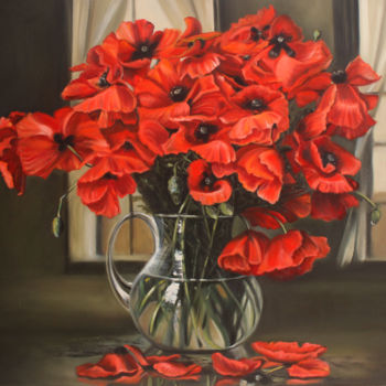 Painting titled "FIRE FLOWERS" by Irina Flowers, Original Artwork, Oil