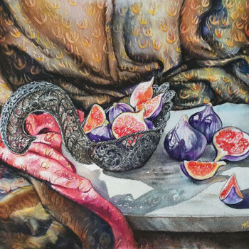 Pintura titulada "Figs in lace" por Hvalina Irina, Obra de arte original, Acuarela